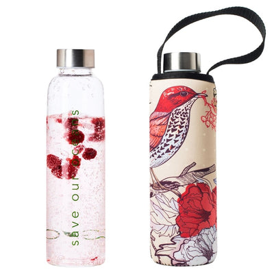Glass is Greener Bottle + Carry Cover - Bird Print - Apex Health