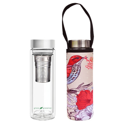 Glass is Greener Tea Flask + Carry Cover - Bird Print - Apex Health