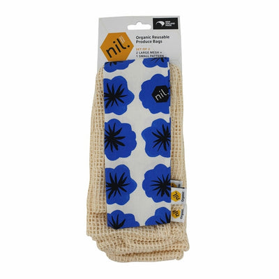 Organic Cotton Produce Bags - Blue Flower - Apex Health